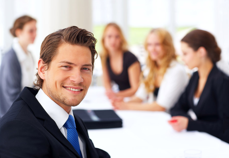 Employees working at table